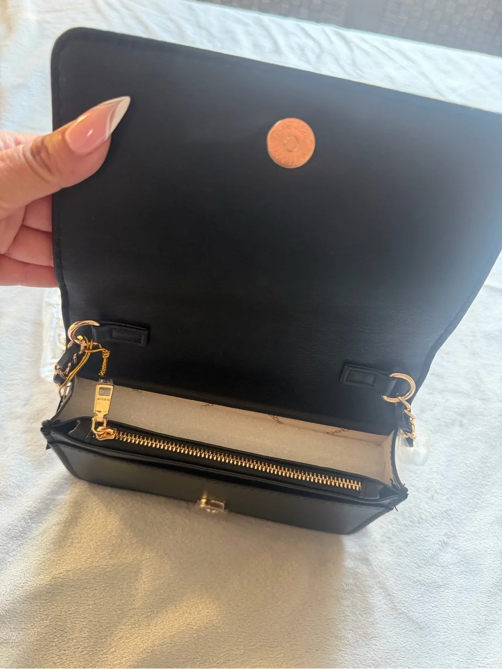 bebe Leopard Beaded Crossbody in Gold and Black